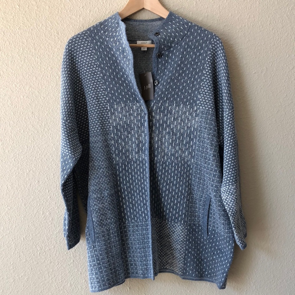 NWT J.Jill Pure Jill Blue Patterned Knit Cardigan Sweater Size XL Petite